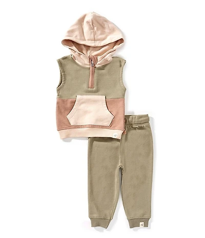 Burt's Bees Baby Boys Organic Cotton Sleeveless Color Blocked Sweatshirt Jacket and Terry Joggers Pants