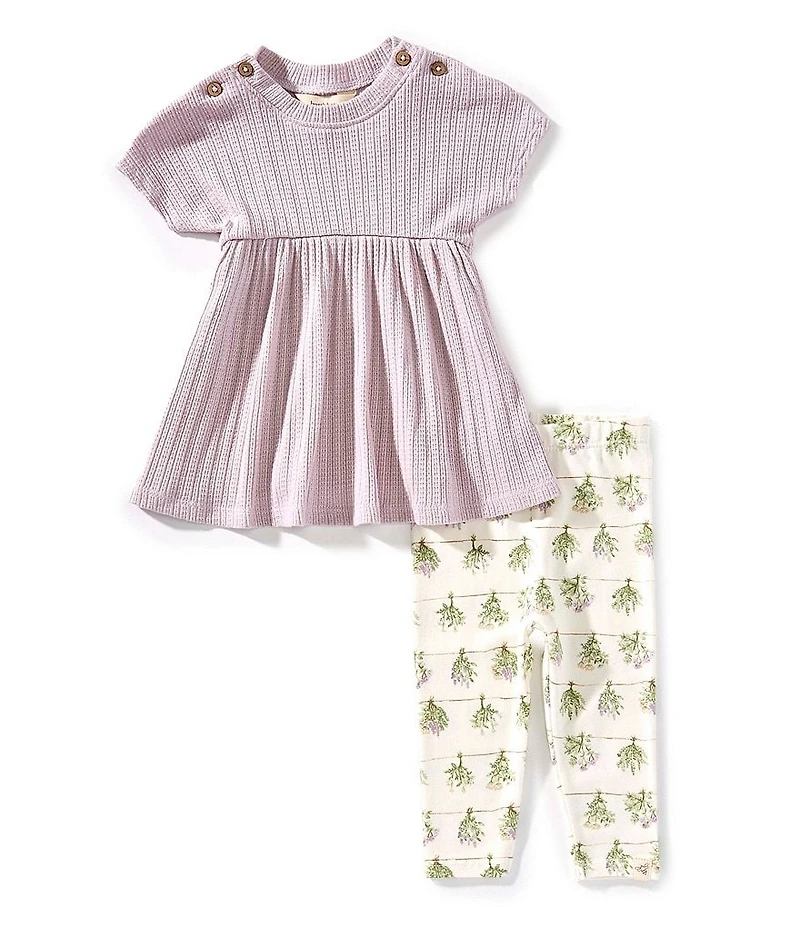 Burt's Bees Baby Girls Fresh Herbs Tunic Top & Printed Legging Pants Set