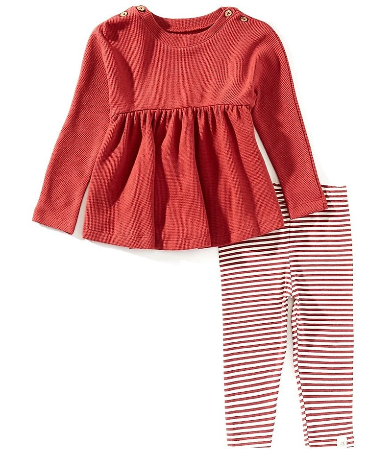 Burt's Bees Baby Girls Dolman-Sleeve Solid Thermal Tunic Top & Striped Jersey Leggings Set
