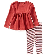 Burt's Bees Baby Girls Dolman-Sleeve Solid Thermal Tunic Top & Striped Jersey Leggings Set