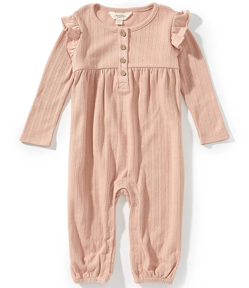 Burt's Bees Baby Girls Long Sleeve Pointelle-Rib Coverall