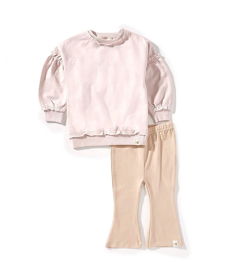 Burt's Bees Baby Girls Long Sleeve Solid Sweatshirt & Flare Leggings 2-Piece Set