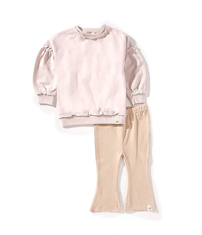 Burt's Bees Baby Girls Long Sleeve Solid Sweatshirt & Flare Leggings 2-Piece Set
