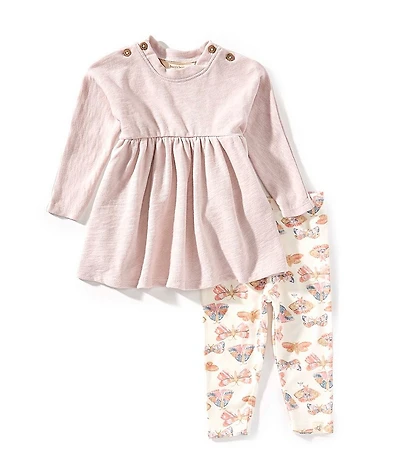 Burt's Bees Baby Girls Organic Cotton Chunky Slub Tunic & Boho Butterflies Pants Set