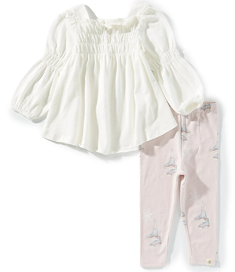 Burt's Bees Baby Girls Organic Cotton Long Puff Sleeve Ice Skates Tunic & Legging Set