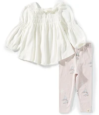 Burt's Bees Baby Girls Organic Cotton Long Puff Sleeve Ice Skates Tunic & Legging Set