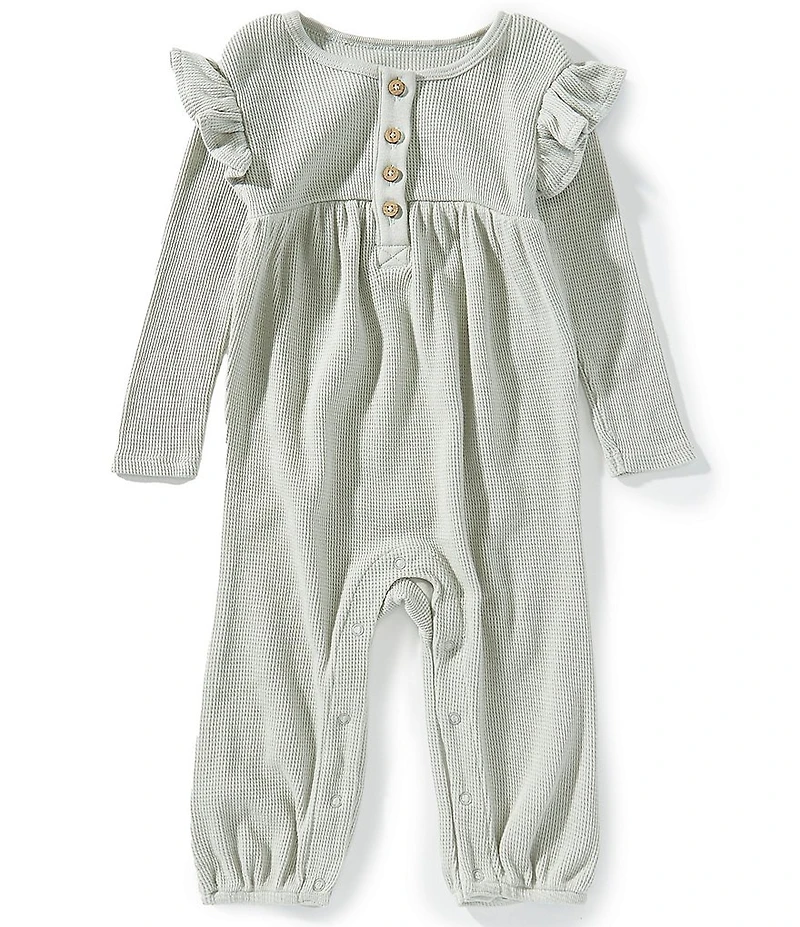 Burt's Bees Baby Girls Organic Cotton Long Ruffle Sleeve Thermal Jumpsuit