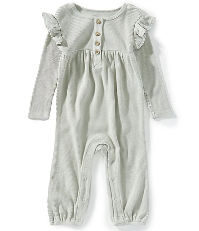Burt's Bees Baby Girls Organic Cotton Long Ruffle Sleeve Thermal Jumpsuit