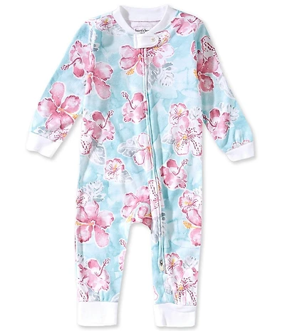 Burt's Bees Baby Girls Organic Cotton Long Sleeve Painted Hibiscus Coverall Pajamas