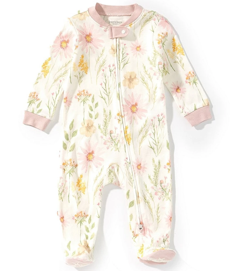 Burt's Bees Baby Girls Organic Cotton Long Sleeve Wild Floral Footed Coverall