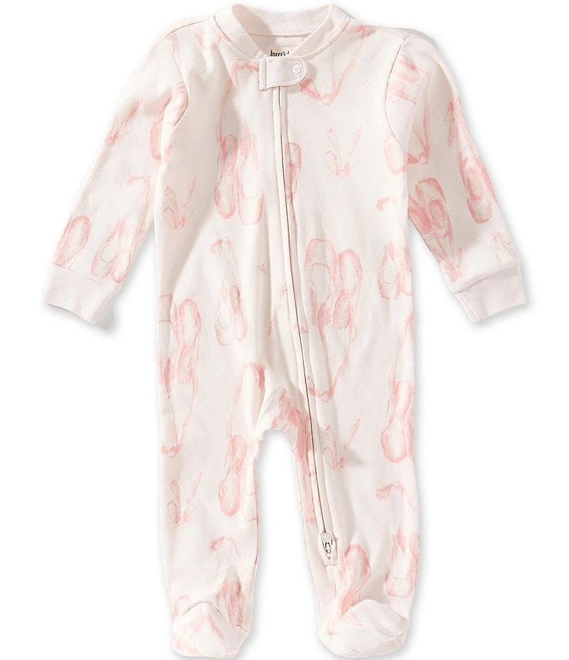 Burt's Bees Baby Girls Organic Cotton Long Sleeve Ballet Shoes Print Footed Coverall