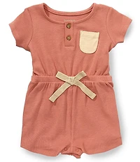 Burt's Bees Baby Girls Short Sleeve Organic Cotton Contrast Waffle Tie Front Romper