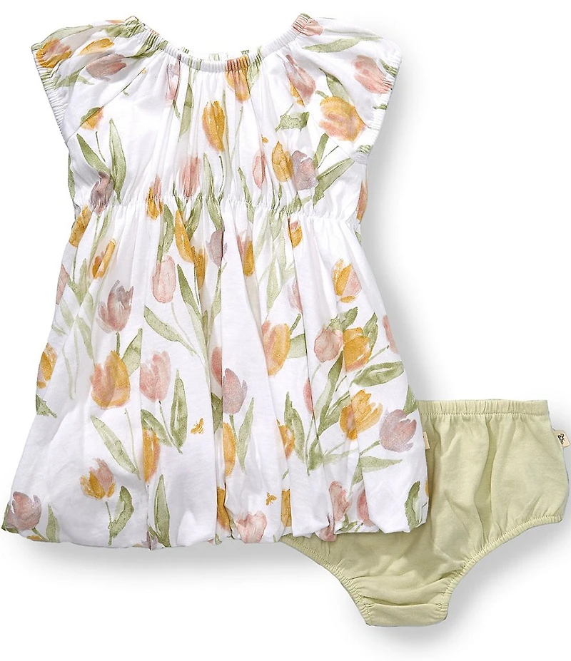Burt's Bees Baby Girls Cap Sleeve Organic Cotton Tulip Print A-Line Dress