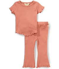 Burt's Bees Baby Girls Short Sleeve Organic Cotton Lettuce Trim Waffle Top & Pants 2-Piece Set