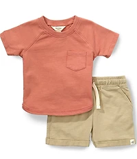 Burt's Bees Baby Boys Organic Cotton Acid Wash Front Pocket Tee & Drawstring Shorts Set