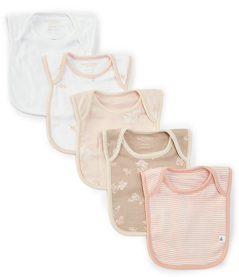 Burt's Bees Baby Girls Whimsical Printed Lap-Shoulder Bibs 5-Pack