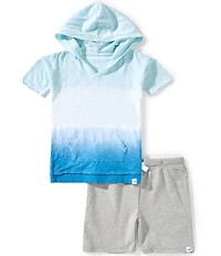 Burt's Bees Little Boys Short Sleeve Dip-Dye Hoodie & Solid Shorts Set