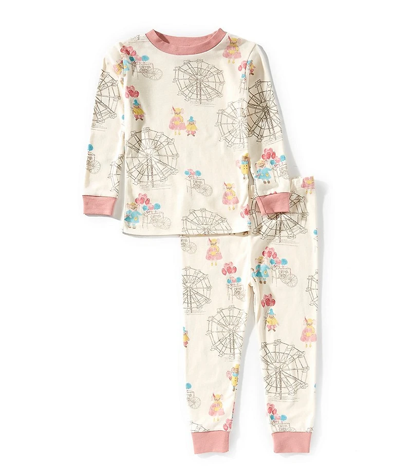 Burt's Bees Little Girls Long Sleeve Fall Carnival Pajama Top & Matching Pajama Pant Set