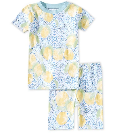 Burt's Bees Little Girls Short-Sleeve Lemon/Tiles-Printed Sleep T-Shirt & Matching Pajama Shorts Set