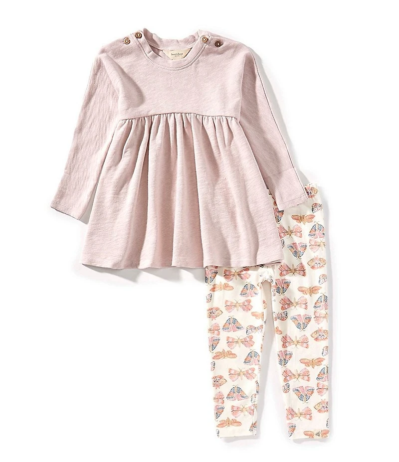 Burt's Bees Little Girls Organic Cotton Chunky Slub Tunic & Boho Butterflies Pants Set