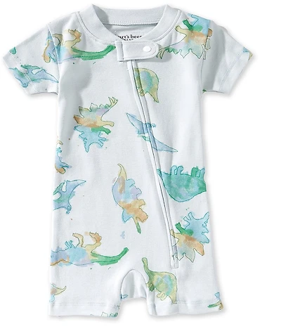 Burt's Bees Organic Cotton Baby Boys Short-Sleeve Dinosaur/Watercolor-Printed Shortall