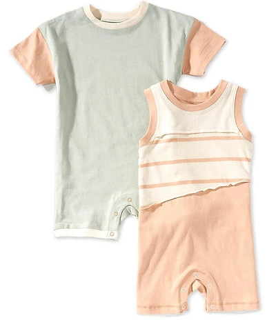 Burt's Bees Organic Cotton Baby Boys Sleeveless Stripe/Color Block Romper & Short Sleeve Colorblocked Romper Set