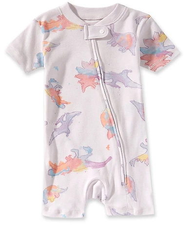 Burt's Bees Organic Cotton Baby Girls Short-Sleeve Dinosaur/Watercolor-Printed Romper