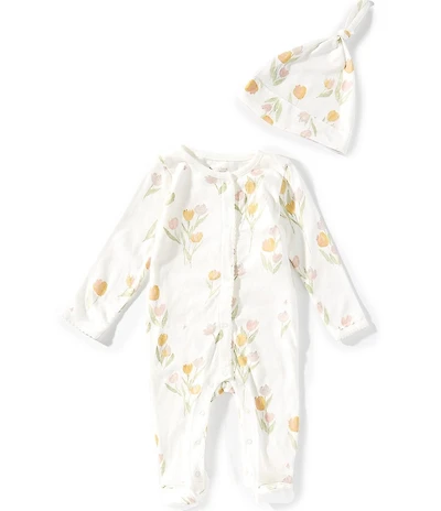 Burt's Bees Baby Girls Organic Cotton Tulip Fields Footed Jumpsuit & Cap Set