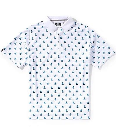 Callaway Short Sleeve Sailboat Sunset Print Golf Polo Shirt