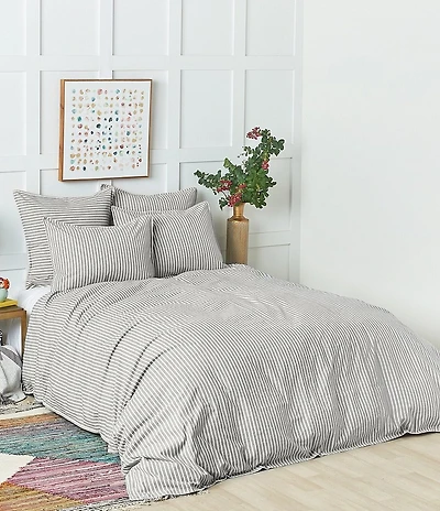 carol & frank Lucas Boulder Yarn-Dyed Striped Cotton Chambray Duvet Cover
