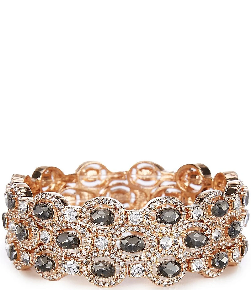 Cezanne Black Diamond Oval Crystal Pave Halo Stretch Bracelet