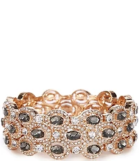 Cezanne Black Diamond Oval Crystal Pave Halo Stretch Bracelet