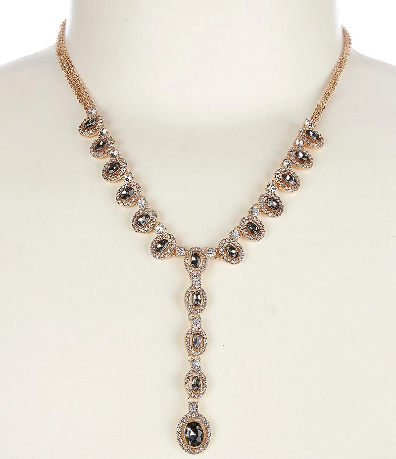 Cezanne Black Diamond Oval Stone Crystal Pave Halo Y Necklace