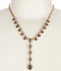 Cezanne Black Diamond Oval Stone Crystal Pave Halo Y Necklace