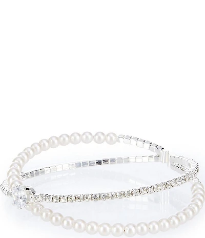 Cezanne Crossover Pearl and Rhinestone Cuff Bracelet