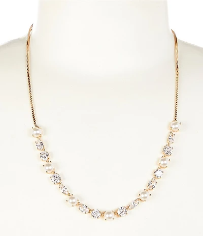 Cezanne Crystal CZ & Pearl Frontal Box Chain Collar Necklace