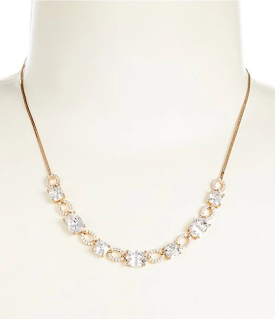 Cezanne Crystal CZ Oval & Cushion Square Stone Frontal Collar Necklace