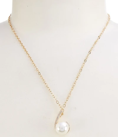 Cezanne Crystal CZ Pave Delicate Metal Pearl Drop Short Pendant Necklace