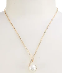 Cezanne Crystal CZ Pave Delicate Metal Pearl Drop Short Pendant Necklace