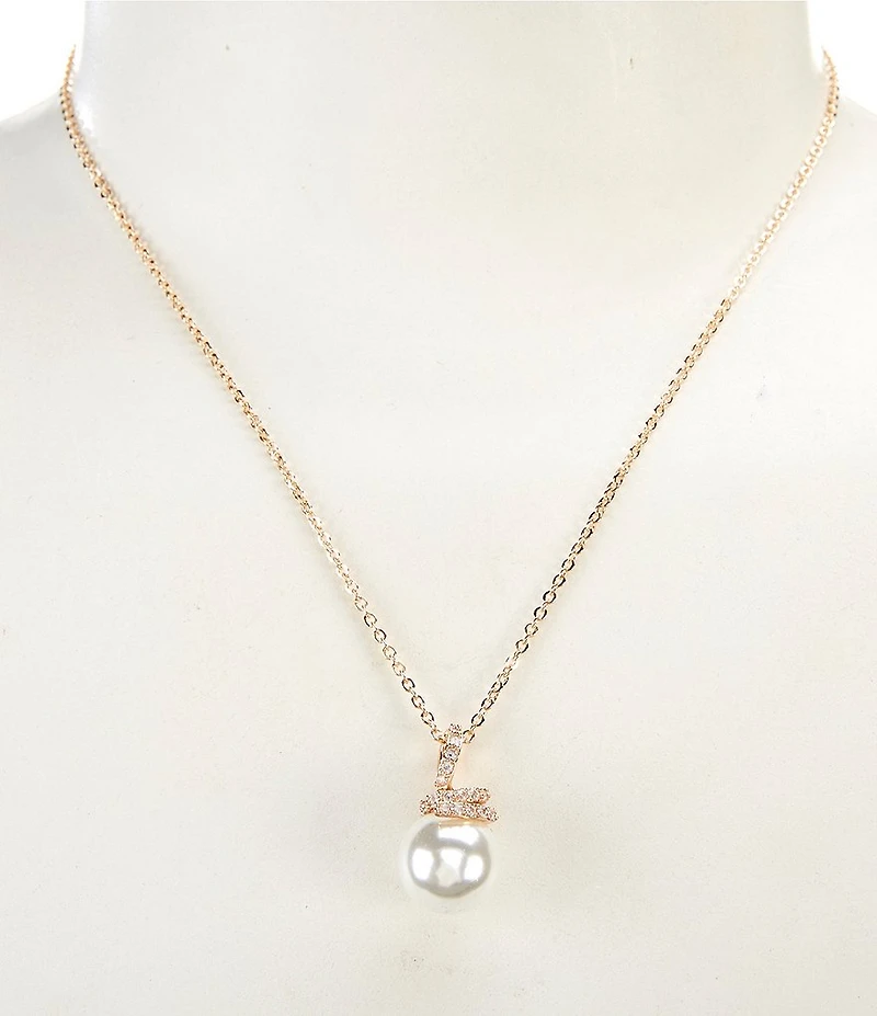 Cezanne Crystal CZ Pave Swirl Pearl Charm Drop Short Pendant Necklace
