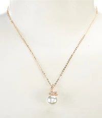 Cezanne Crystal CZ Pave Swirl Pearl Charm Drop Short Pendant Necklace