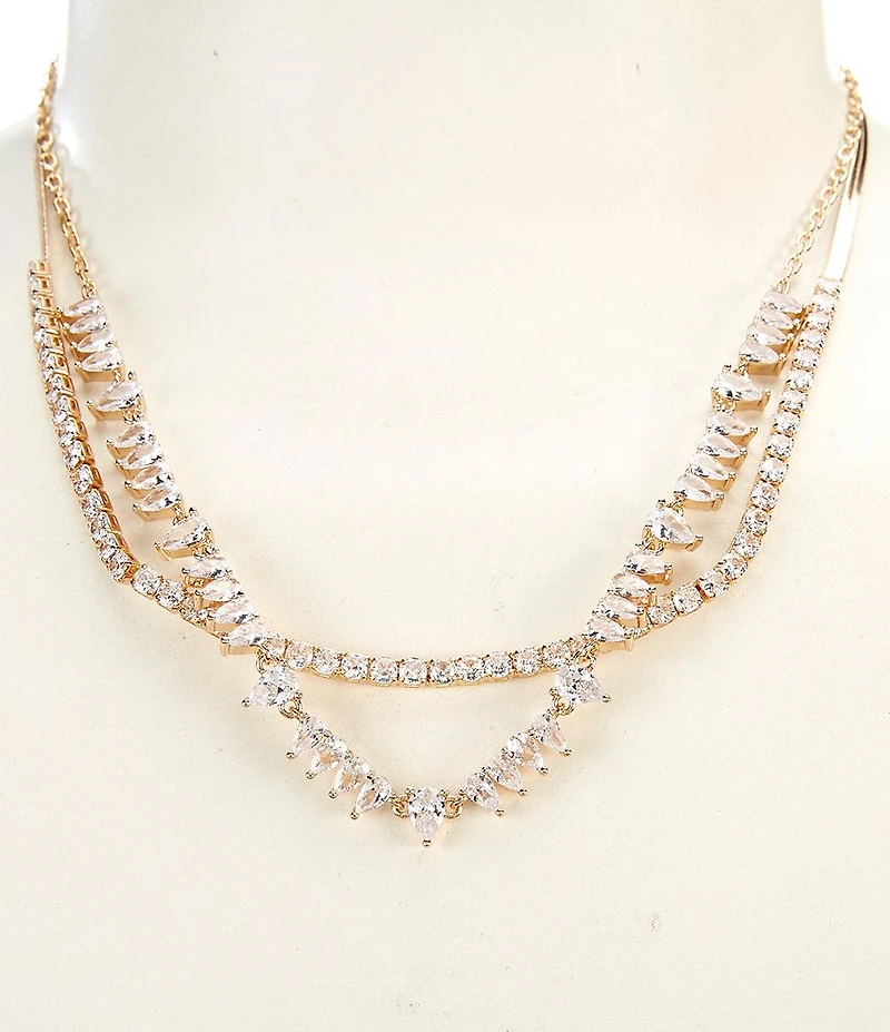 Cezanne Crystal CZ Round & Teardrop Chain Short Multi Strand Necklace