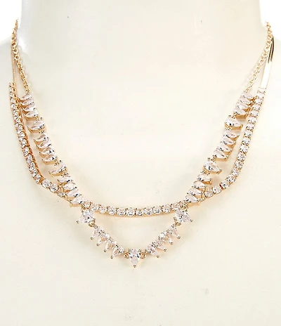 Cezanne Crystal CZ Round & Teardrop Chain Short Multi Strand Necklace