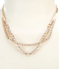 Cezanne Crystal CZ Round & Teardrop Chain Short Multi Strand Necklace