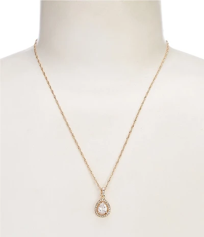 Cezanne Crystal CZ Teardrop Pave Halo Short Pendant Necklace