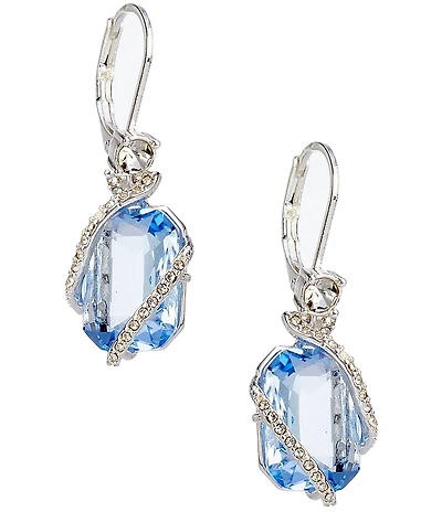 Cezanne Crystal Pave Light Denim Rectangle Stone Drop Earrings