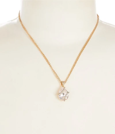 Cezanne Crystal Pave Teardrop Charm Drop Two Row Chain Short Pendant Necklace