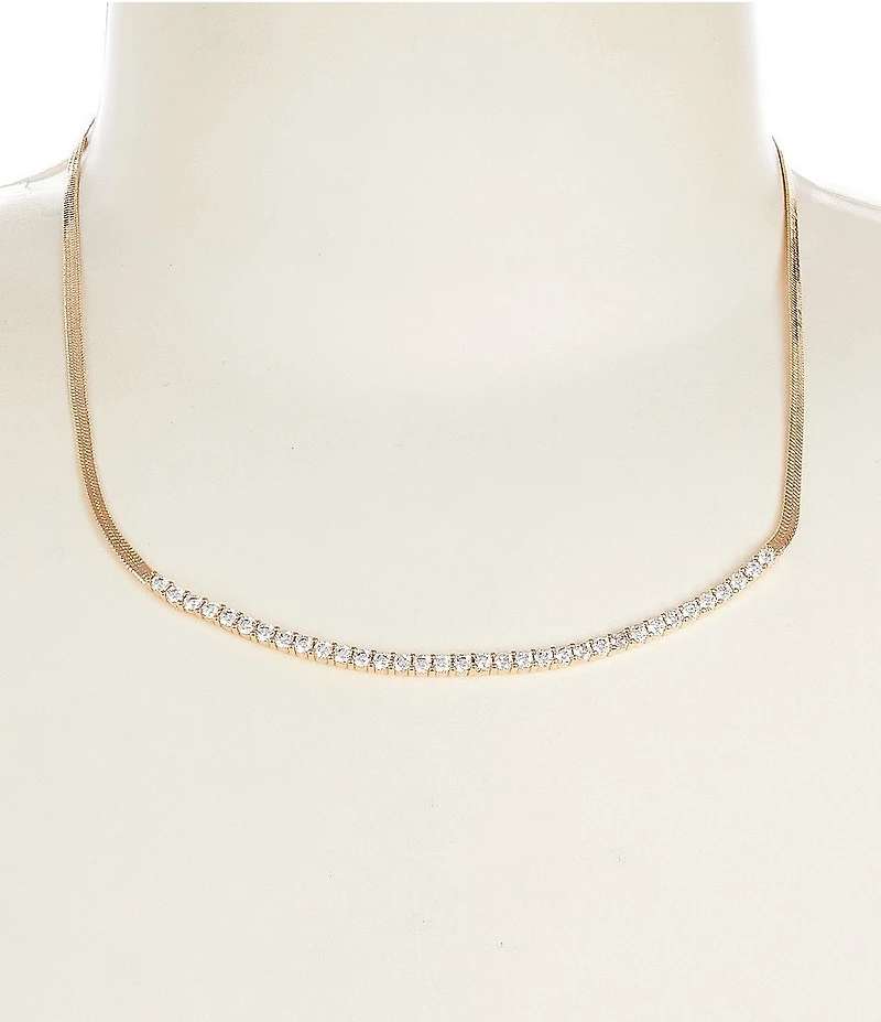 Cezanne Crystal Stone Delicate Curved Bar Frontal Collar Necklace