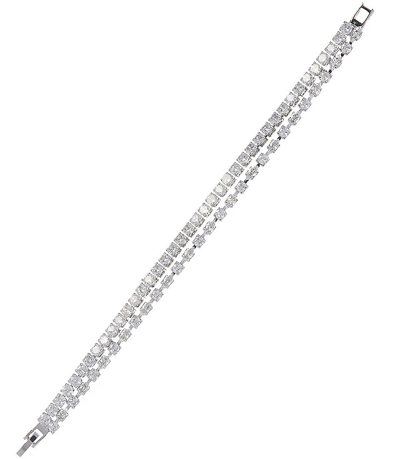 Cezanne CZ Navette & Round Rhinestone Chain Line Bracelet