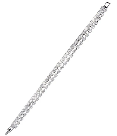 Cezanne CZ Navette & Round Rhinestone Chain Line Bracelet
